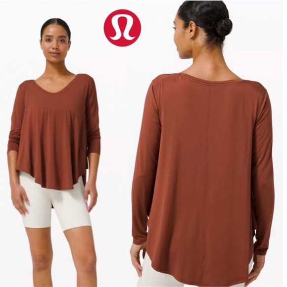 Lululemon Up For Down Time Long Sleeve T-Shirt Tee Size L/XL Terracotta Flowy - Picture 1 of 12